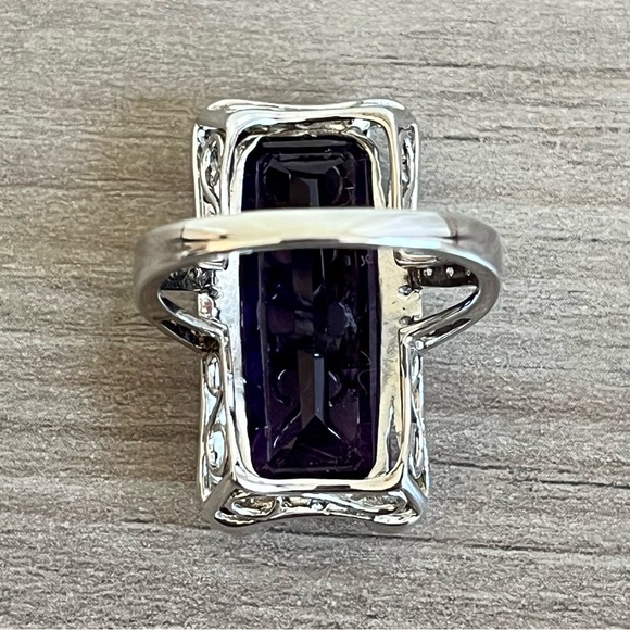 DK Large Faceted Rectangle Amethyst with Spinel Accents 925 Sterling Silver Ring - Picture 8 of 14